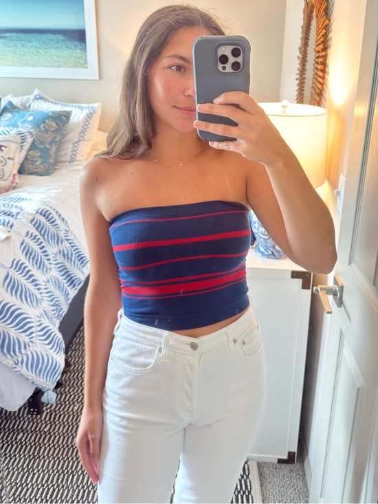 Urban Outfitters Tops - Urban Outfitters Navy Tube Top with Red Stripes